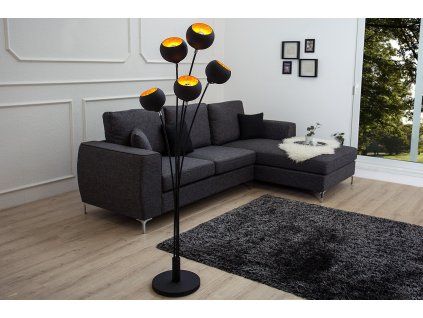 Designová stojací lampa Magma 170cm černo/zlatá