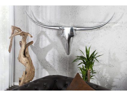 Extravagantní dekorační lebka Bull 120cm stříbrná