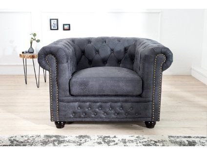 Luxusní nízké křeslo Chesterfield antická šedá