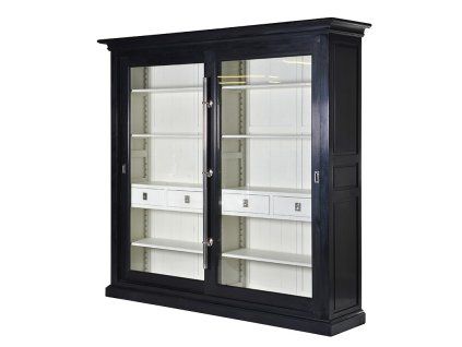 Luxusní zasklená knihovna Brighton 226cm černá/bílá
