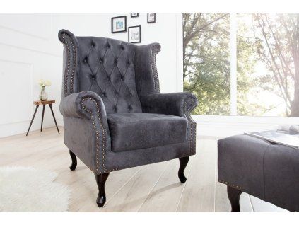 Luxusní křeslo Chesterfield antická šedá