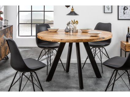 Luxusní industriální kulatý jídelní stůl Aero Mango 120cm z masivu