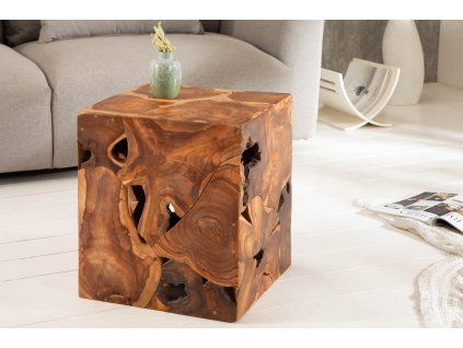 Stylová dřevěná stolička Woody 45cm čtvercová teak