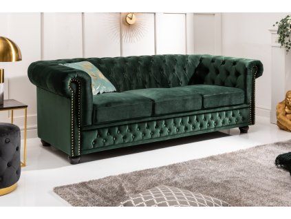 Luxusní sedačka Chesterfield smaragd 205 cm