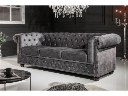 Luxusní sedačka Chesterfield 205 cm šedý samet