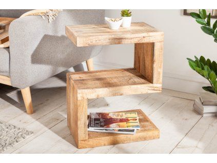 Designový stolek S 60 cm masiv mango přírodní dřevo