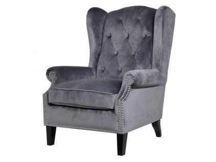 Stylové chesterfield křeslo Rudolf šedý samet