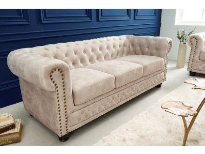 Luxusní třímístná sedačka Chesterfield 200cm champagne