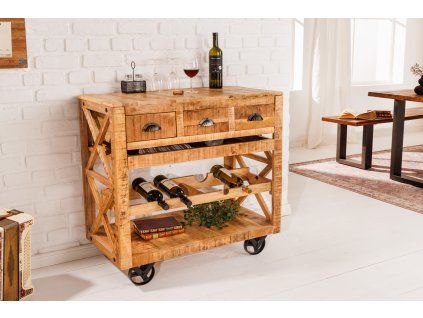 Stylový barový vozík Bodega 90cm na kolečkách, mangové dřevo
