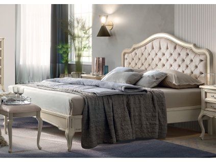 Luxusní zámecká postel Victoria 160/180cm bílá s krémovým čalouněním