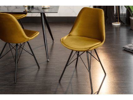 Designová retro židle žlutý samet