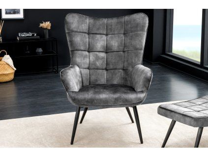 Designové retro křeslo Scandinavia šedý samet