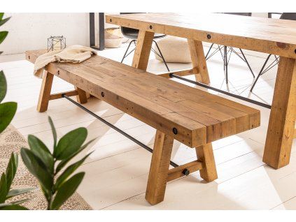 Industriální jídelní lavice Finn 165cm vintage hnědá borovice