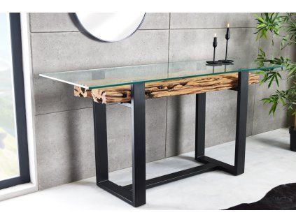 Stylový konzolový stolek Barracuda 150cm teak skleněná deska
