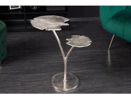 Příruční stolek Leafs Ginkgo 61 cm stříbrný kov listový design