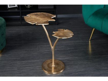 Příruční stolek Leafs Ginkgo 56 cm zlatý kov listový design