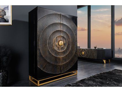 Orientální barová skříňka Golden Sunset 140cm černá mango