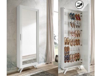 Stylový botník Cloe 215cm bílý se zrcadlem - PRAVÁ STRANA