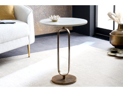Odkládací stolek Elegance 60 cm mramor zlatá kovová konstrukce