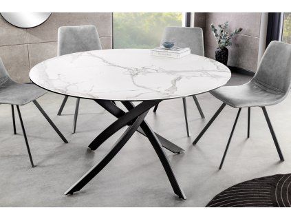 Designový kulatý jídelní stůl Alli 120cm bílý s keramickou deskou