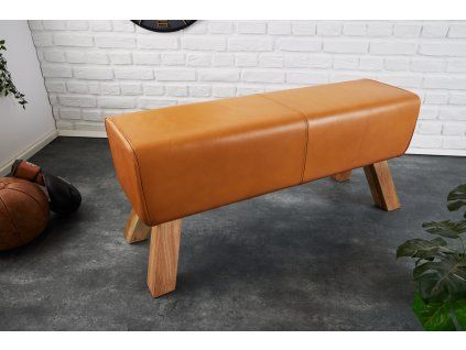 Stylová kožená lavice Bock 100cm koňak