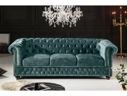 Luxusní sedačka Chesterfield 205cm petrolejová