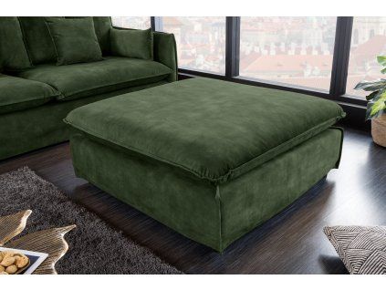 Stylový olivový sametový taburet Heaven