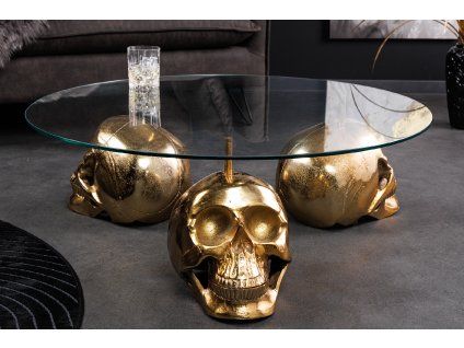 Konferenční stolek Skull 90 cm zlatý design