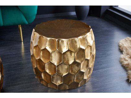 Designový kovový stolek zlatý kulatý