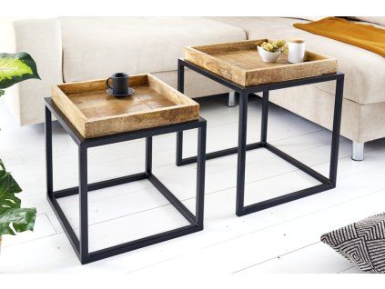 Set stolků Serviteur 40 a 45 cm masiv mango industriální design