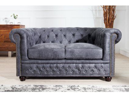 Luxusní dvoumístná sedačka Chesterfield 150 cm šedá