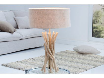 Moderní stolní lampa z přírodního naplaveného dřeva.