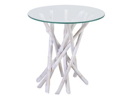 Příruční stolek Erosi 50 cm bělený dřevěný kulatý design