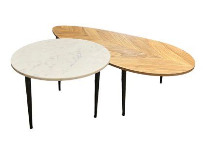 Sada 2 konferenčních stolků Adlon 110 cm akácie mramor
