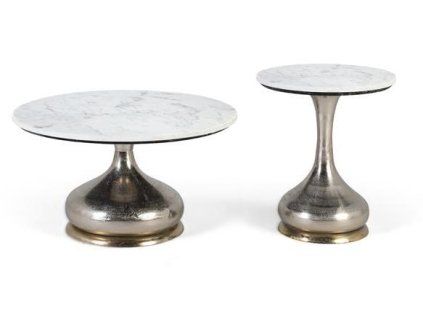 Set 2 designových stolků z mramoru a hliníku