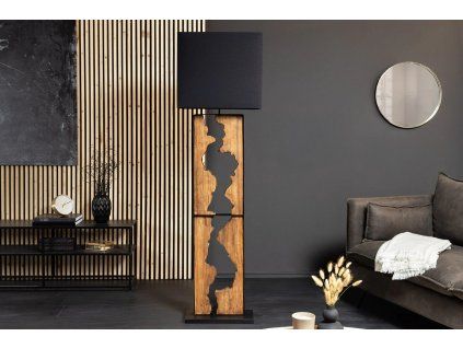 Moderní stojací lampa z kaučukového dřeva