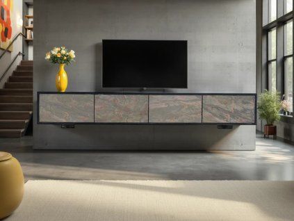 Závěsný TV stolek Salamandio 200 cm přírodní kámen