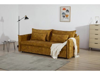 Moderní designová rozkládací pohovka Sentinelio 215 cm žlutý samet