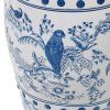 Stylový čalouněný taburet modrobílý vzor